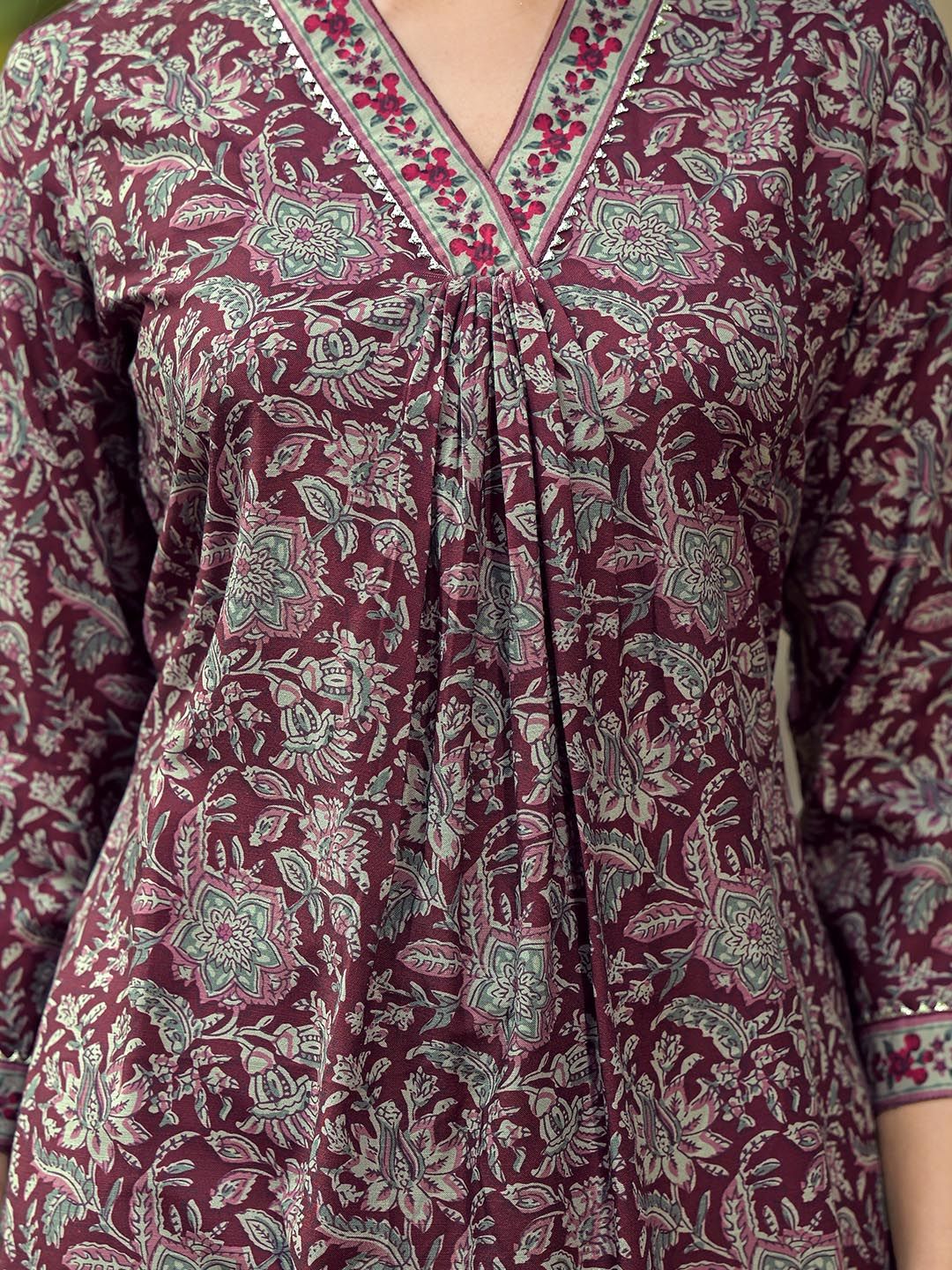 Dhiyona KL Floral Printed Pleated Kurta with Trouser & Dupatta