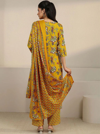 Women Floral Printed Regular Thread Work Kurta with Trousers & With Dupatta