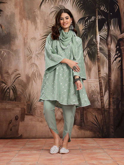 Printed Gotta Patti Kurta with Dhoti Pants & Dupatta