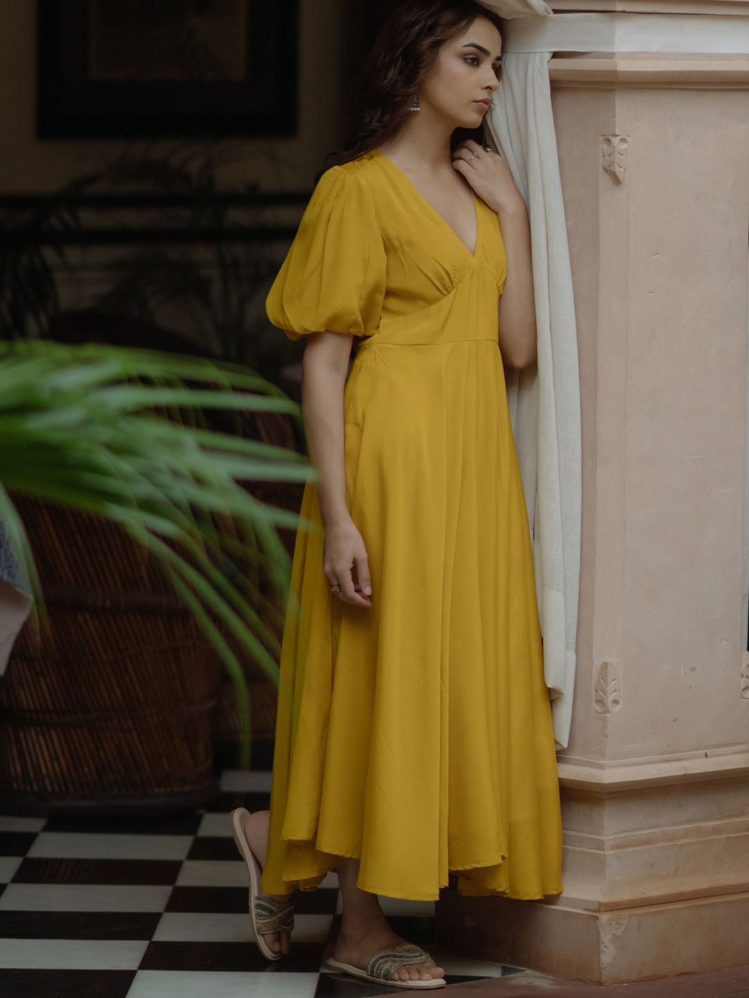 Dhiyona AY Women's Long Dress with Balloon Sleeves Ethnic Dresses
