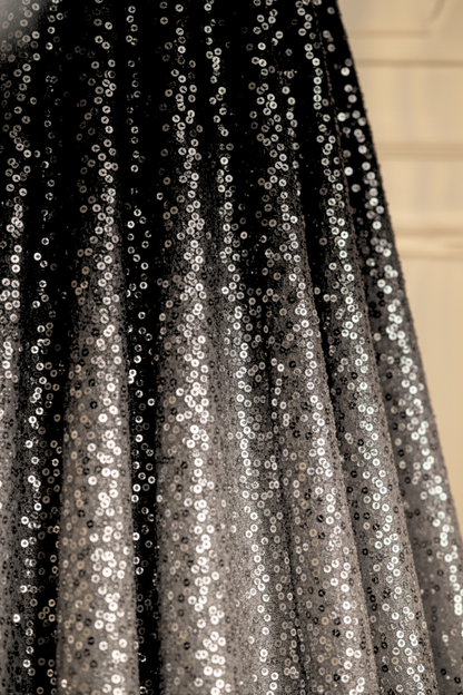 Dhiyona ST 3 pc Set - Black and Grey Ombre' Knitted Sequin Lehenga with Dupatta with Blouse Fabric