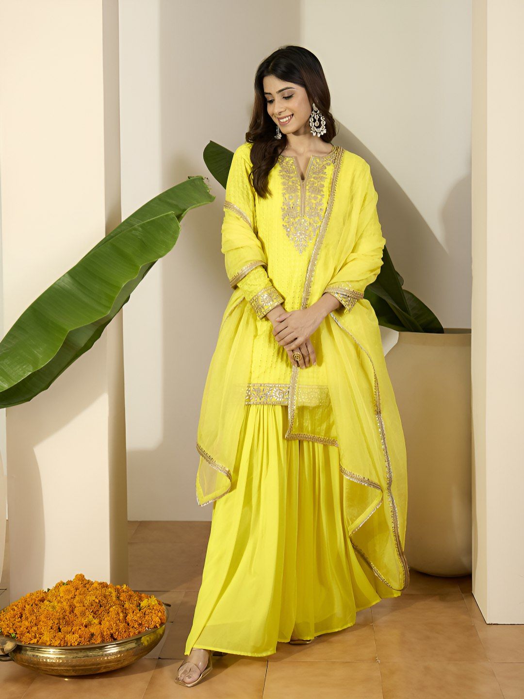 Dhiyona IN Women Ethnic Motifs Embroidered Kurta with Sharara & Dupatta