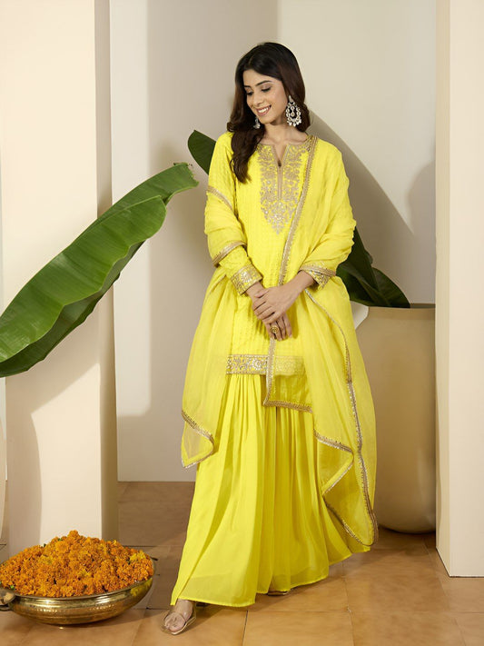 Dhiyona IN Women Ethnic Motifs Embroidered Kurta with Sharara & Dupatta
