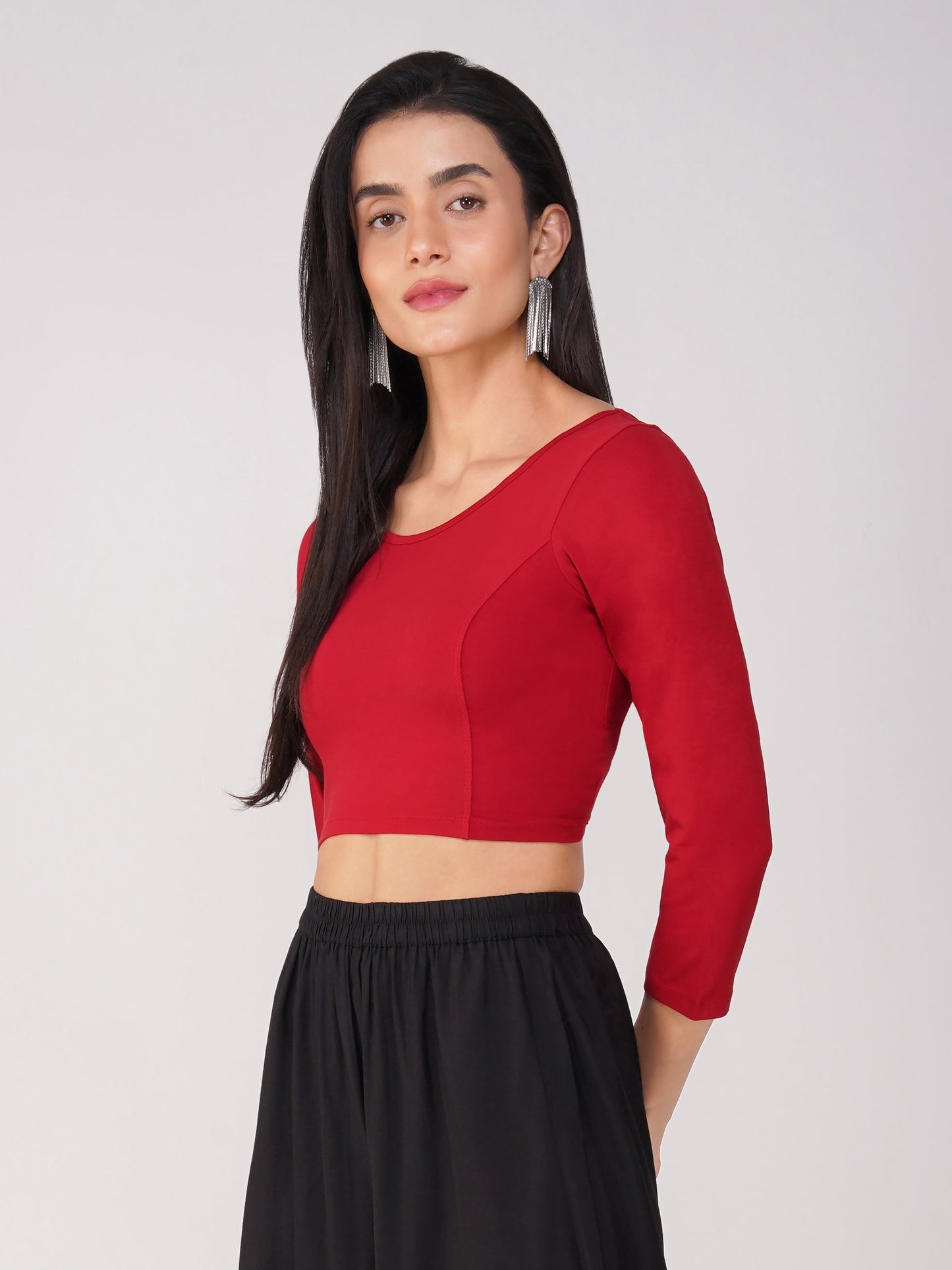 Dhiyona ST Women's ComfortEase 4-Way Stretch Red Long Sleeve Blouse