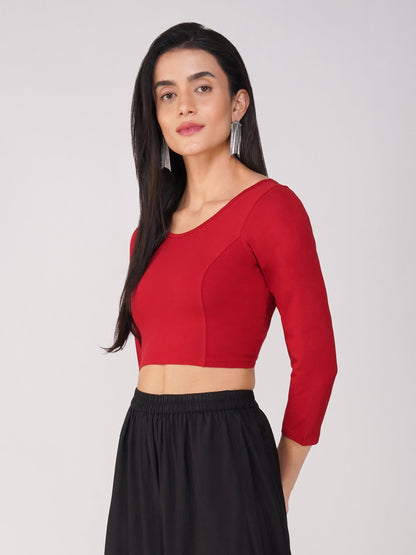 Dhiyona ST Women's ComfortEase 4-Way Stretch Red Long Sleeve Blouse
