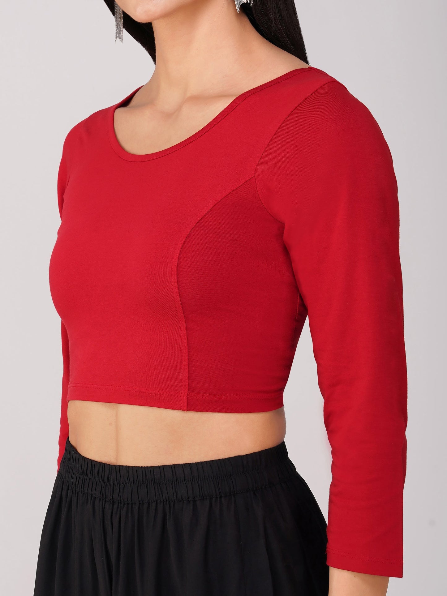 Dhiyona ST Women's ComfortEase 4-Way Stretch Red Long Sleeve Blouse