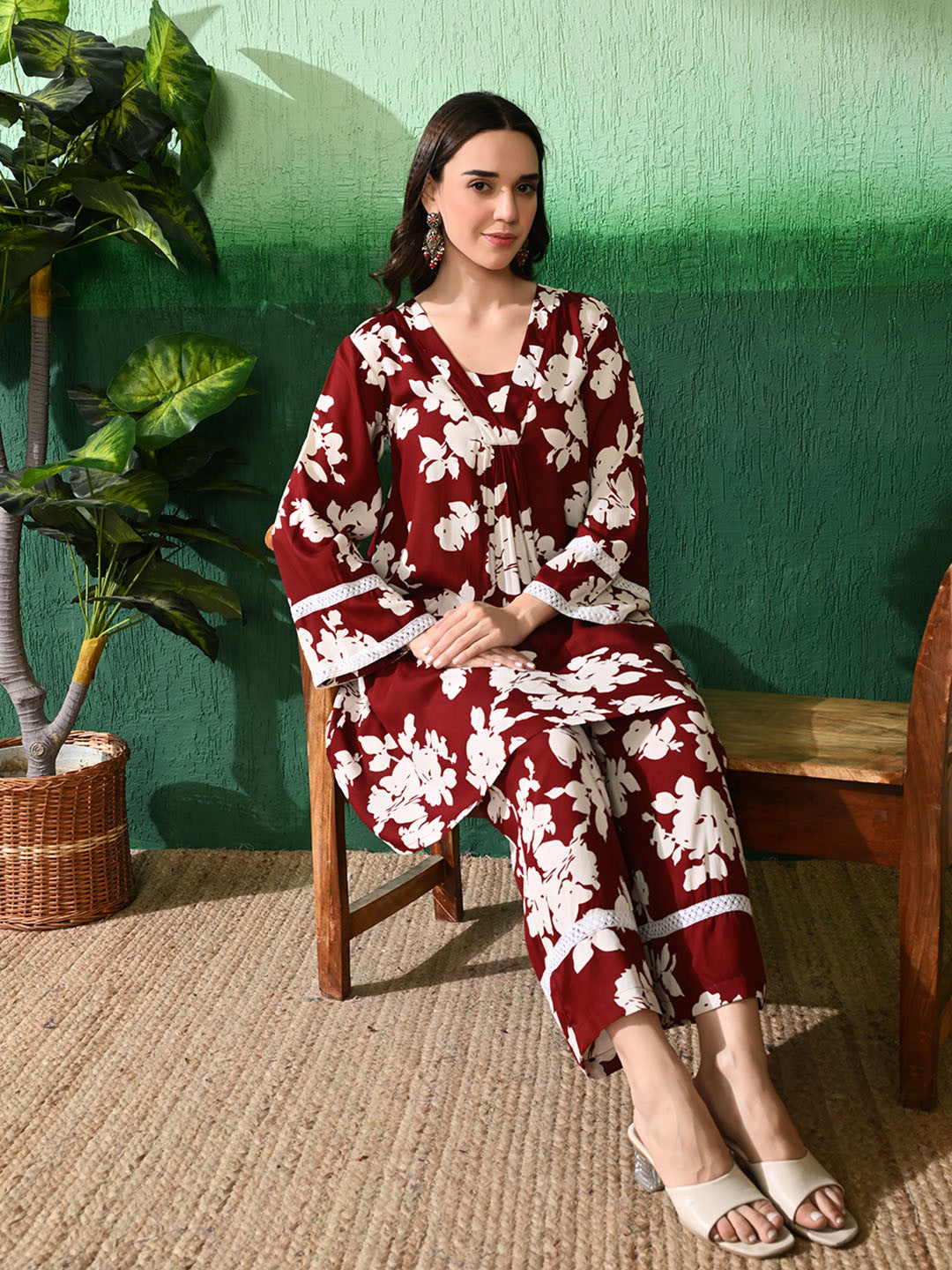 Printed A-Line Kurta With Trouser
