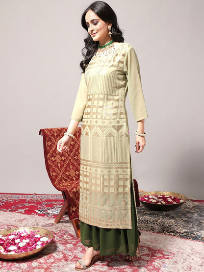 Dhiyona KL Embroidered Regular Sequinned Kurta With Palazzos & Dupatta