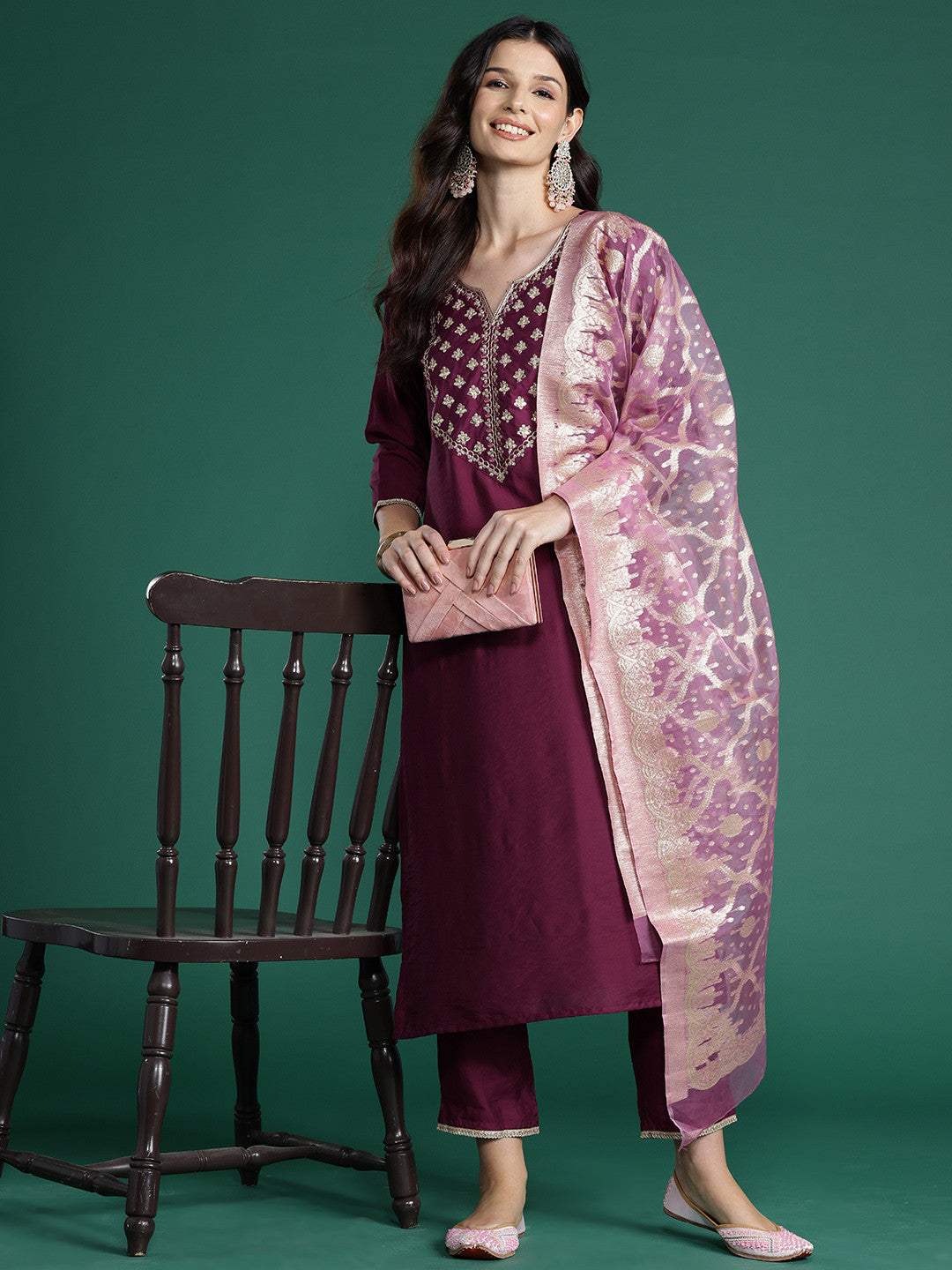 Plus Size Ethnic Motifs Embroidered Regular Gotta Patti Liva Kurta Set