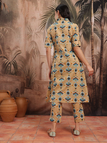 Ethnic Motifs Print Cotton Kurta with Trousers