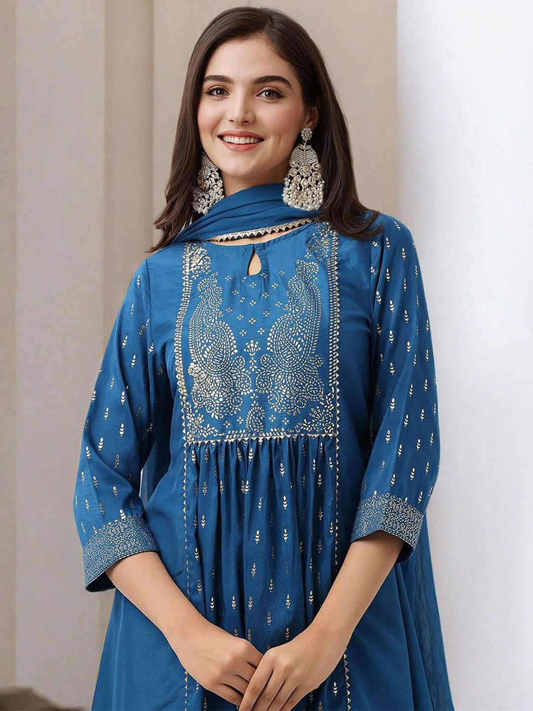 Dhiyona IS Women's Women Ethnic Motifs Printed Pleated Kurta with Trousers