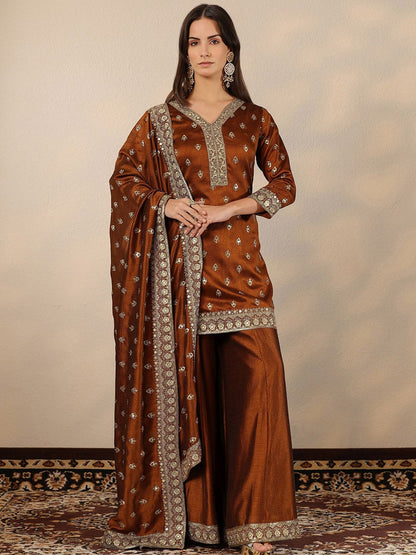 Women Ethnic Motifs Embroidered Regular Mirror Work Kurta with Palazzos & With Dupatta