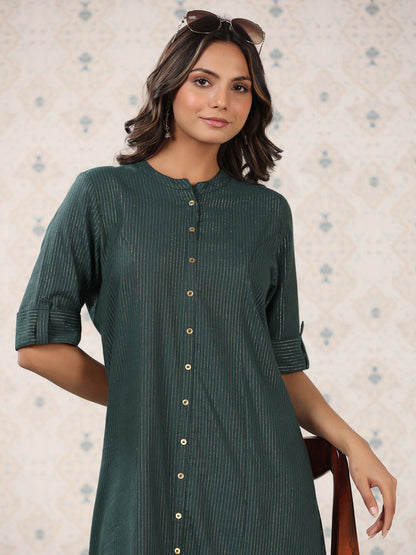 Dhiyona OD  Striped Roll Up Sleeves Pure Cotton Kurta