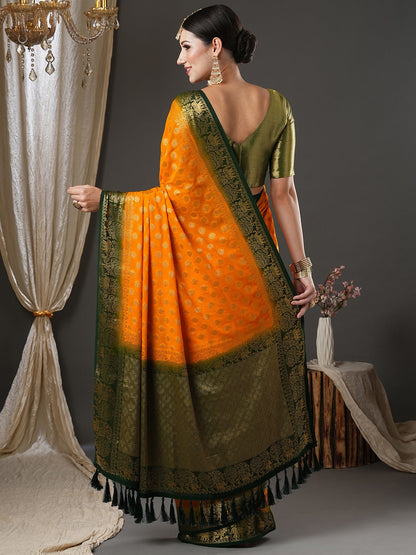 Women's Georgette Yellow Woven Design Designer Saree With Blouse Piece