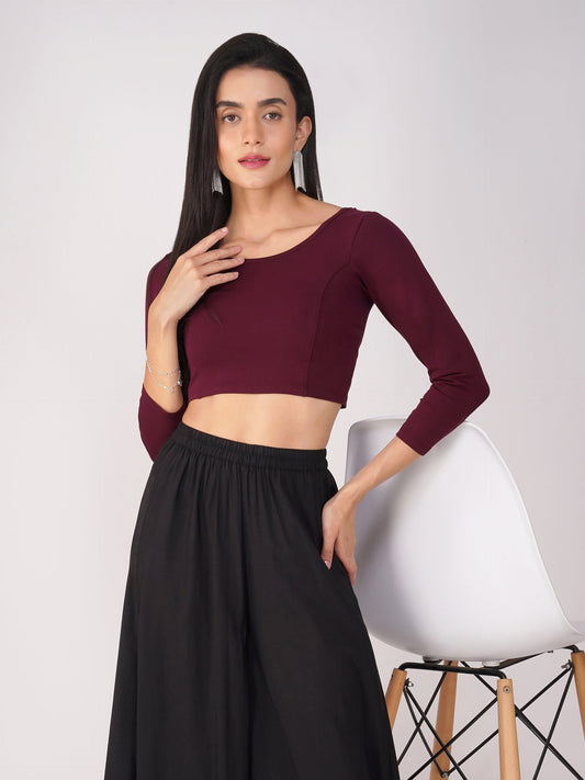 Dhiyona ST Women's ComfortEase 4-Way Stretch Wine Long Sleeve Blouse