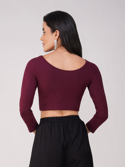 Dhiyona ST Women's ComfortEase 4-Way Stretch Wine Long Sleeve Blouse
