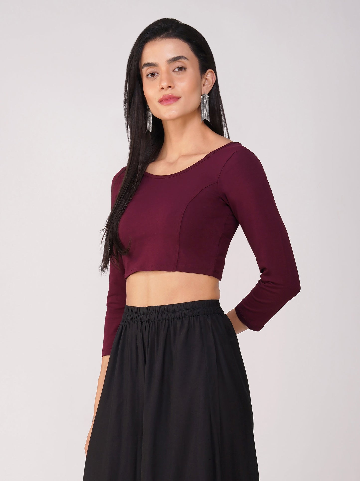 Dhiyona ST Women's ComfortEase 4-Way Stretch Wine Long Sleeve Blouse