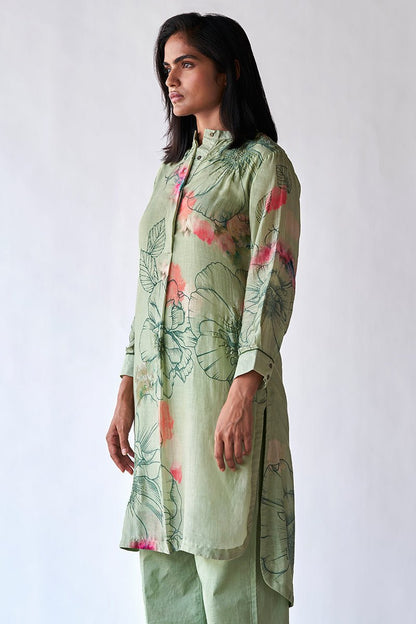 Women's Pistachio Floral Printed Bemberg Silk Co-ord Set