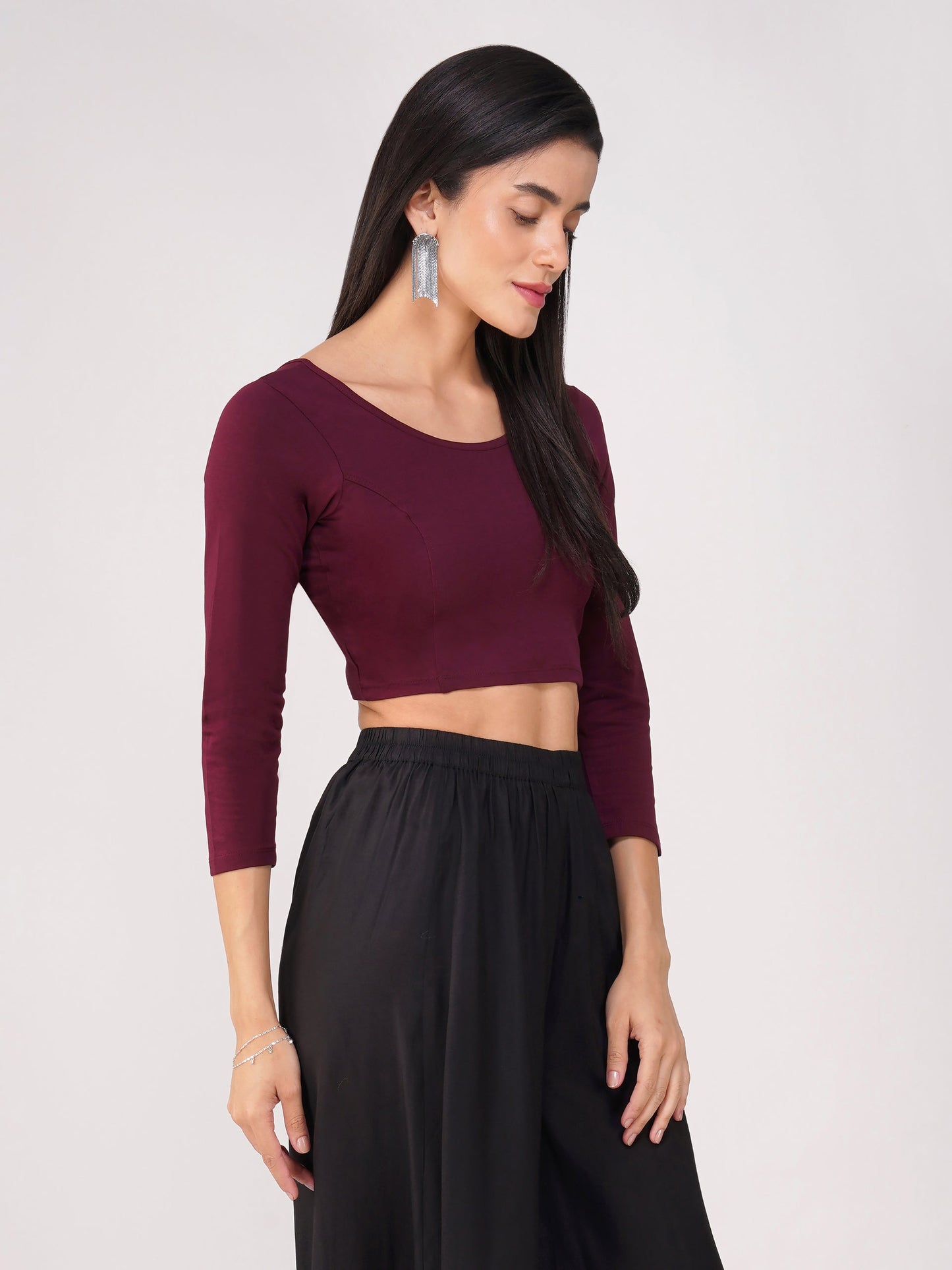Dhiyona ST Women's ComfortEase 4-Way Stretch Wine Long Sleeve Blouse