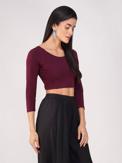 Dhiyona ST Women's ComfortEase 4-Way Stretch Wine Long Sleeve Blouse