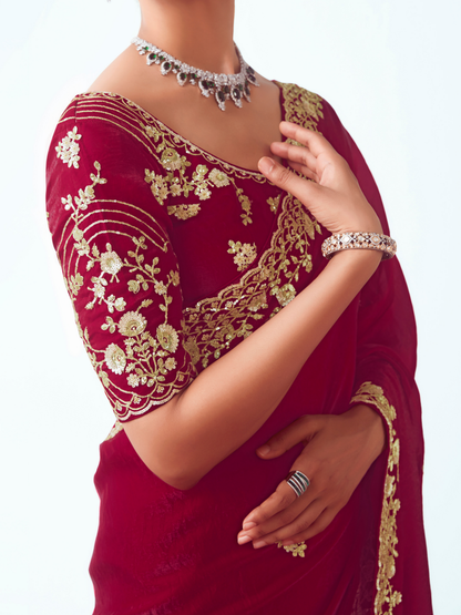 Dhiyona KM Women Red Organza Silk Saree