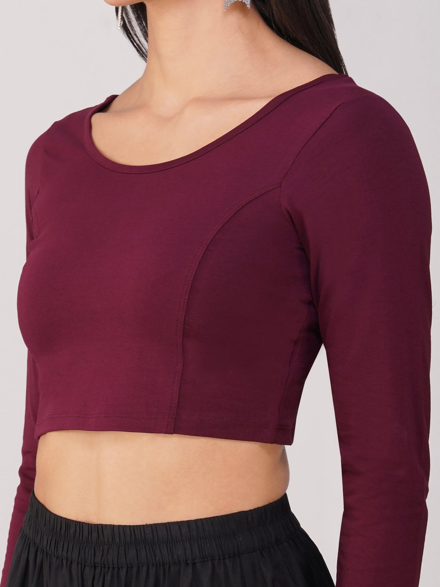Dhiyona ST Women's ComfortEase 4-Way Stretch Wine Long Sleeve Blouse