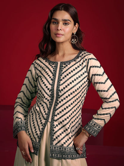Dhiyona LL Ethnic Motifs Embroidered Straight Kurti With Palazzos & Dupatta