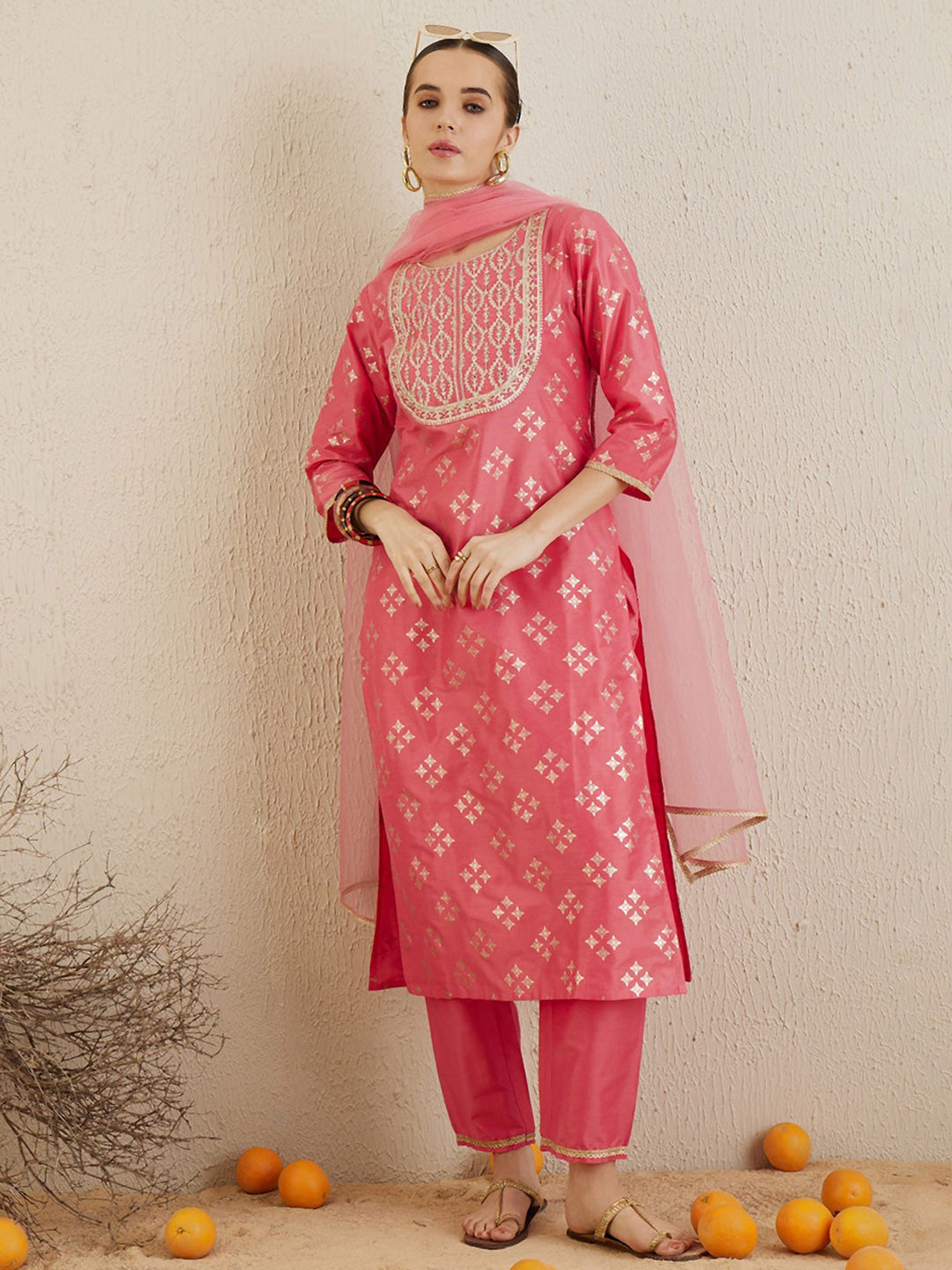 Printed Regular Kurta with Trousers & Dupatta