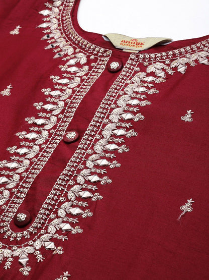 Dhiyona AN Women Maroon Embroidered Kurta with Sharara & With Dupatta