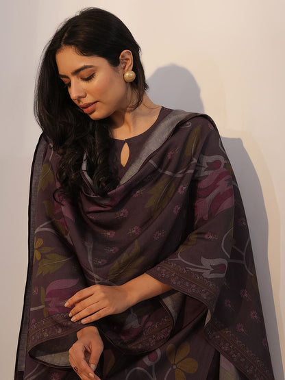 Floral Printed Straight Kurta with Trousers & Dupatta