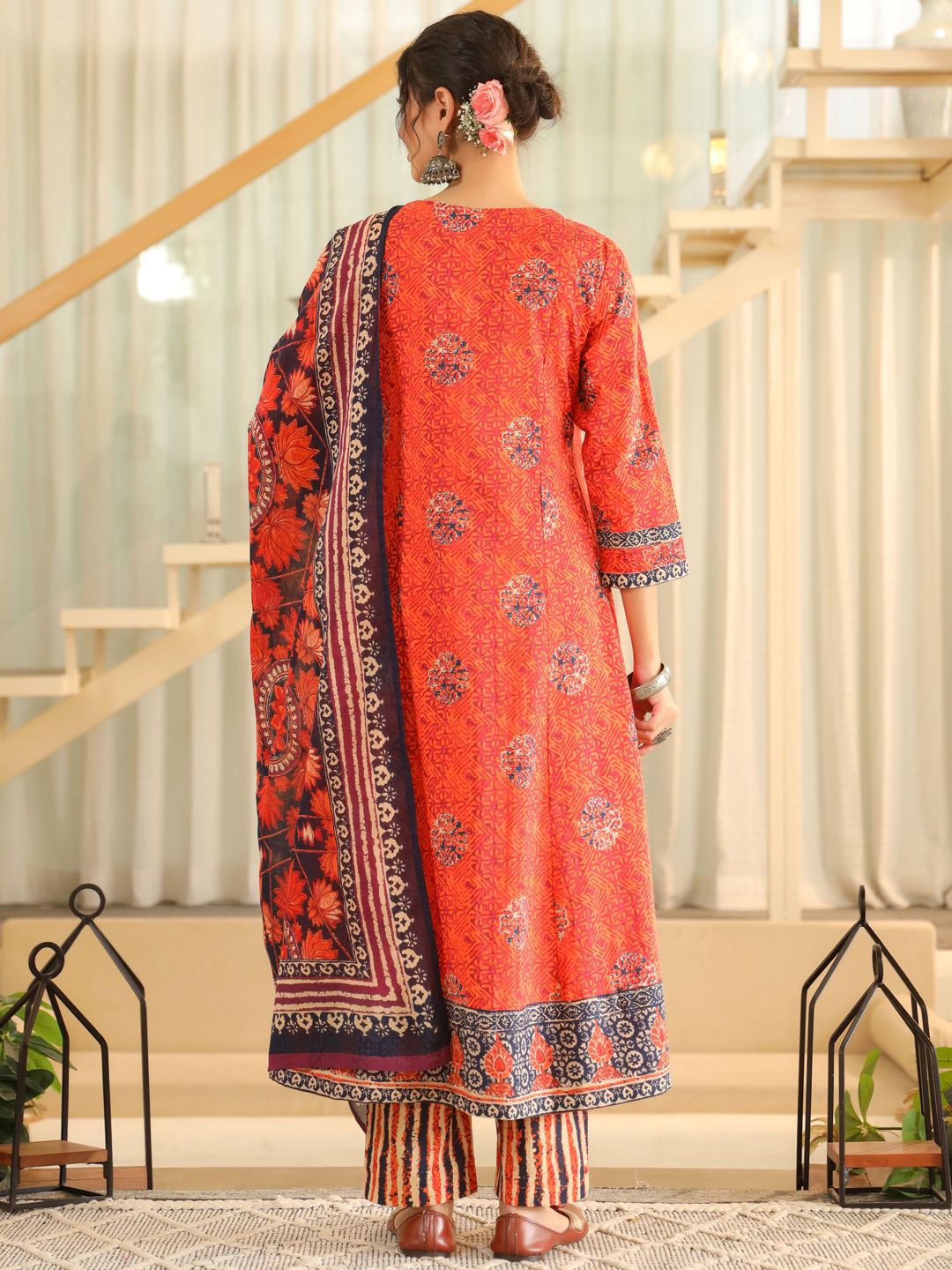 Dhiyona RR Women's Ethnic Motifs Printed Regular Pure Cotton Kurta with Trousers & With Dupatta