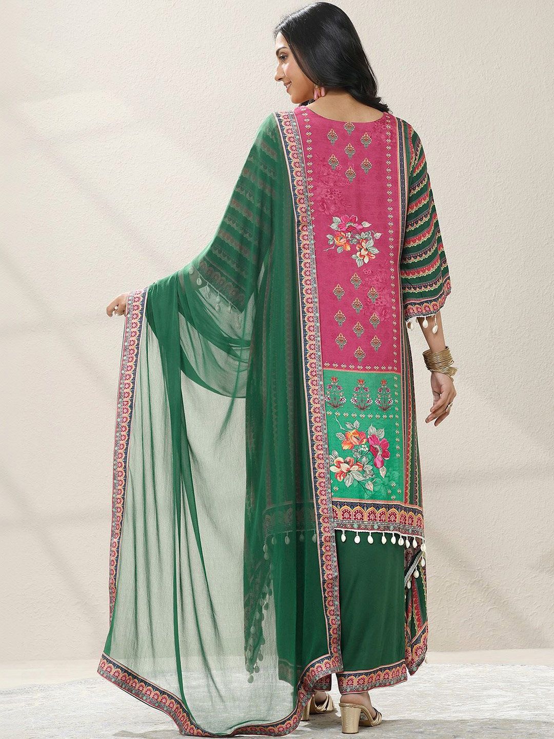 Dhiyona LL Women Ethnic Motifs Printed Regular Beads and Stones Kurta with Palazzos & With Dupatta