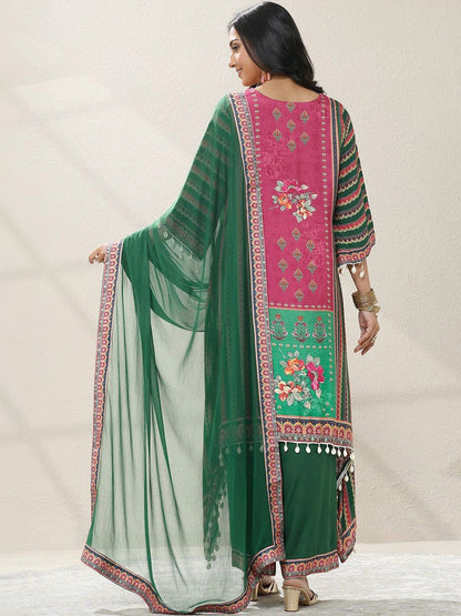 Dhiyona LL Women Ethnic Motifs Printed Regular Beads and Stones Kurta with Palazzos & With Dupatta