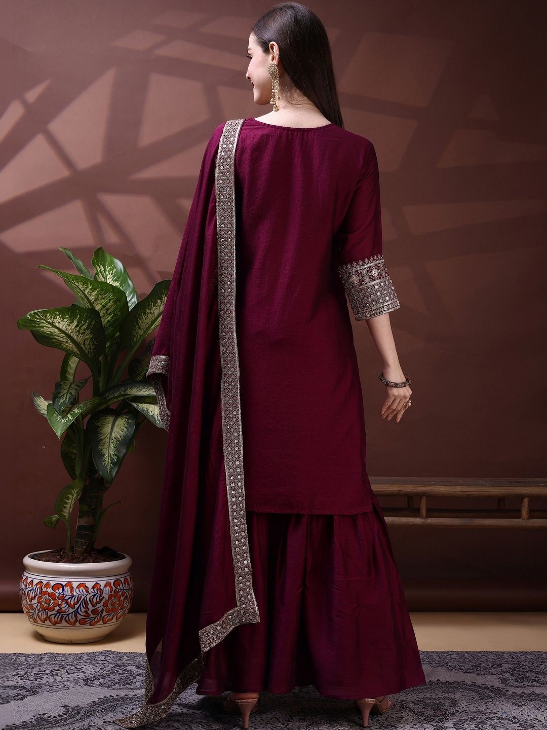 Dhiyona SN Embroidered Round Neck Kurta & Sharara With Dupatta