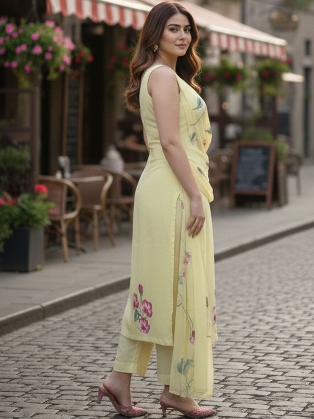 Dhiyona KL Women Floral Printed Regular Kurta with Trousers & With Dupatta