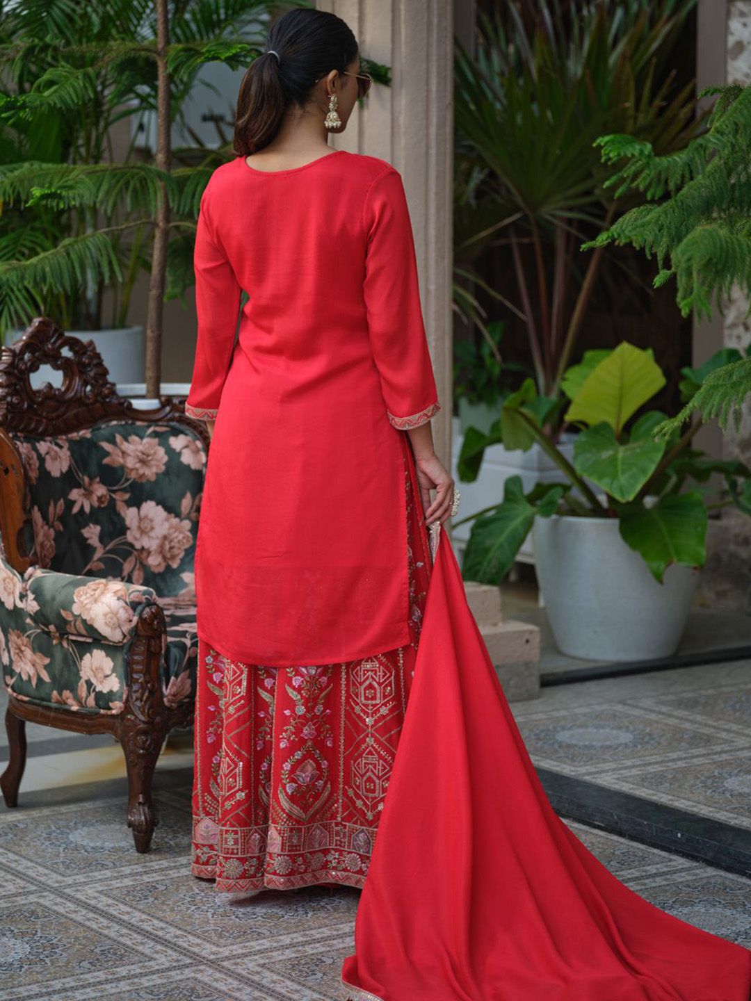 Dhiyona HOP Women Ethnic Motifs Embroidered Straight Kurta & Sharara With Dupatta