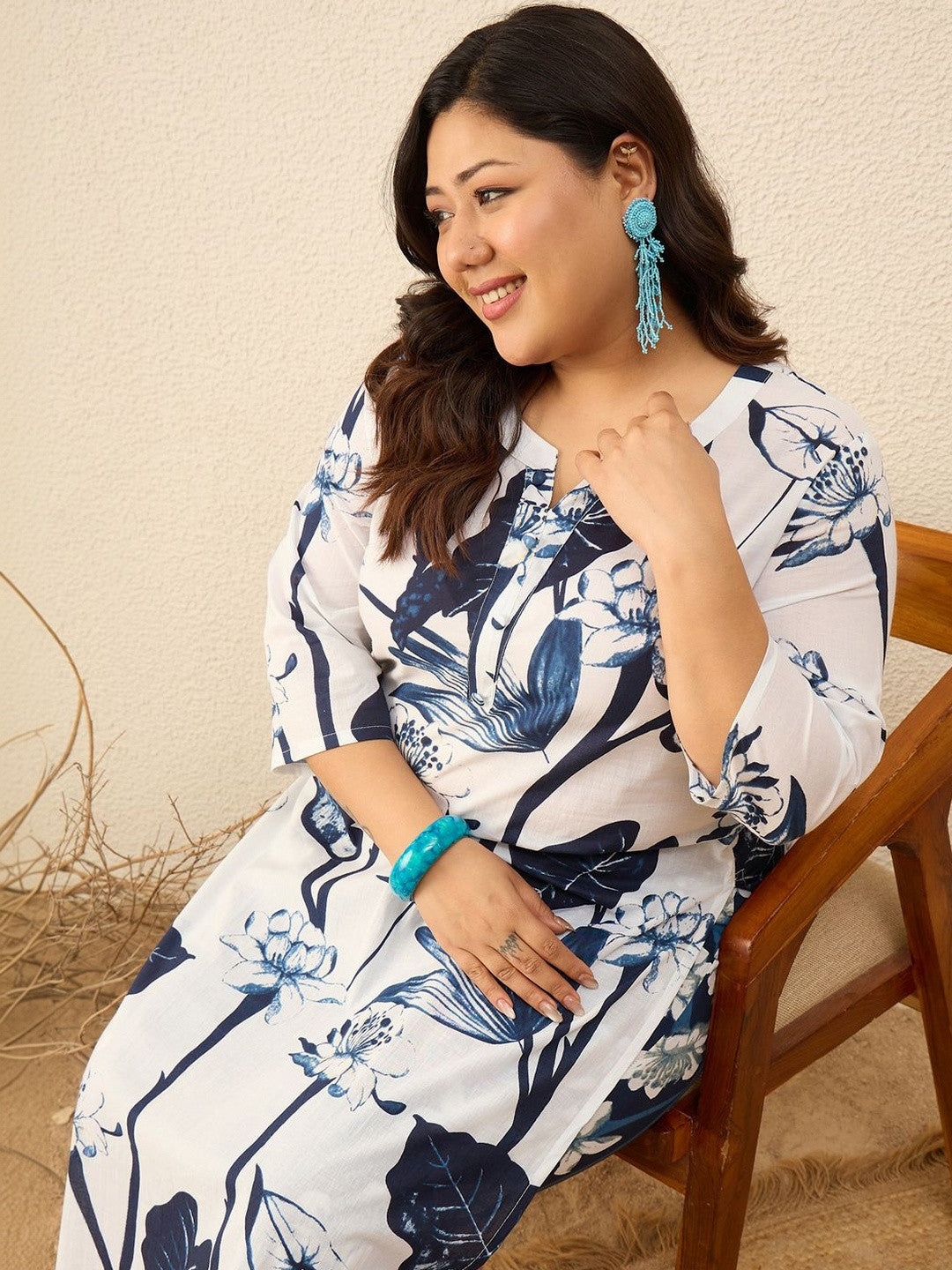 Plus Size Floral Printed Regular Kurta with Palazzos
