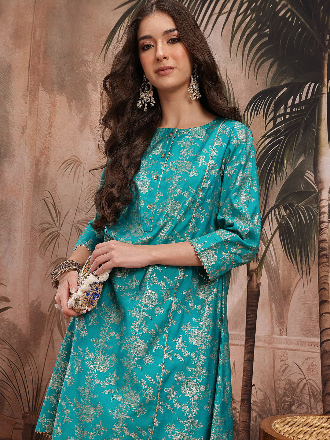 Foil Floral Printed Regular Kurta with Dhoti Pants