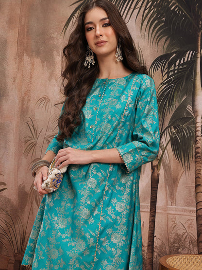 Foil Floral Printed Regular Kurta with Dhoti Pants