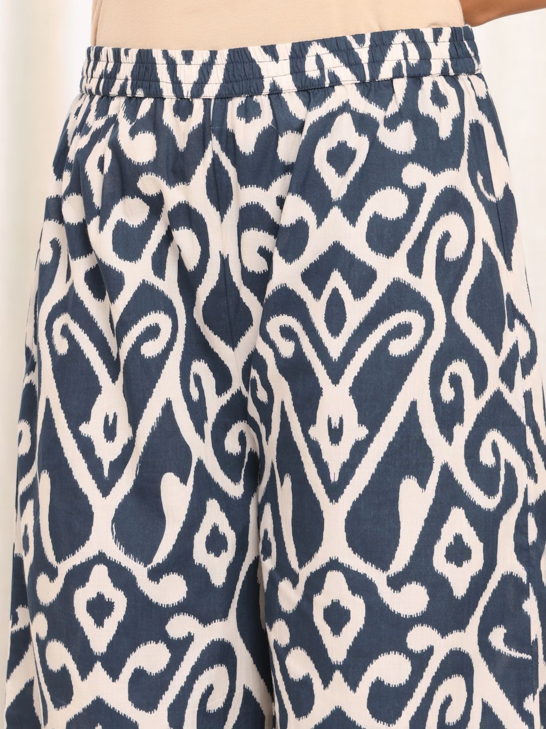 Navy Blue Women Printed Regular Pure Cotton Kurta with Trousers