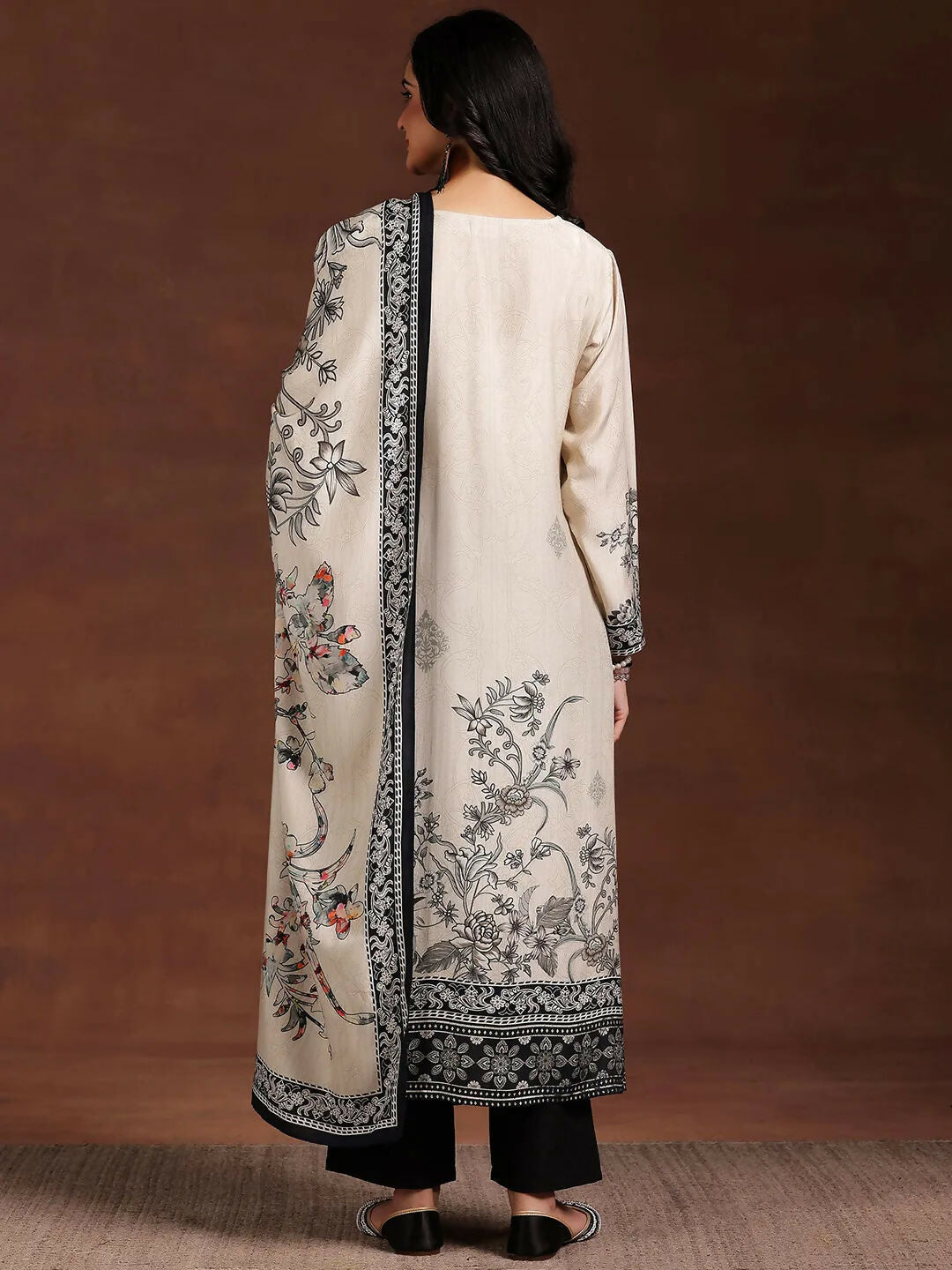 Women's LB Monochrome Printed Silk Blend Straight Suit With Dupatta