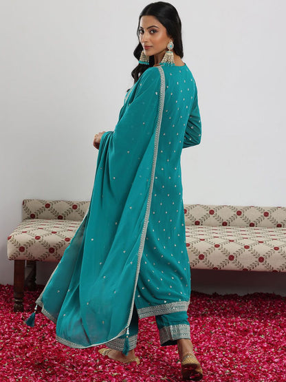 Dhiyona LL Rama Women Ethnic Motifs Embroidered Kurta with Palazzo & Dupatta