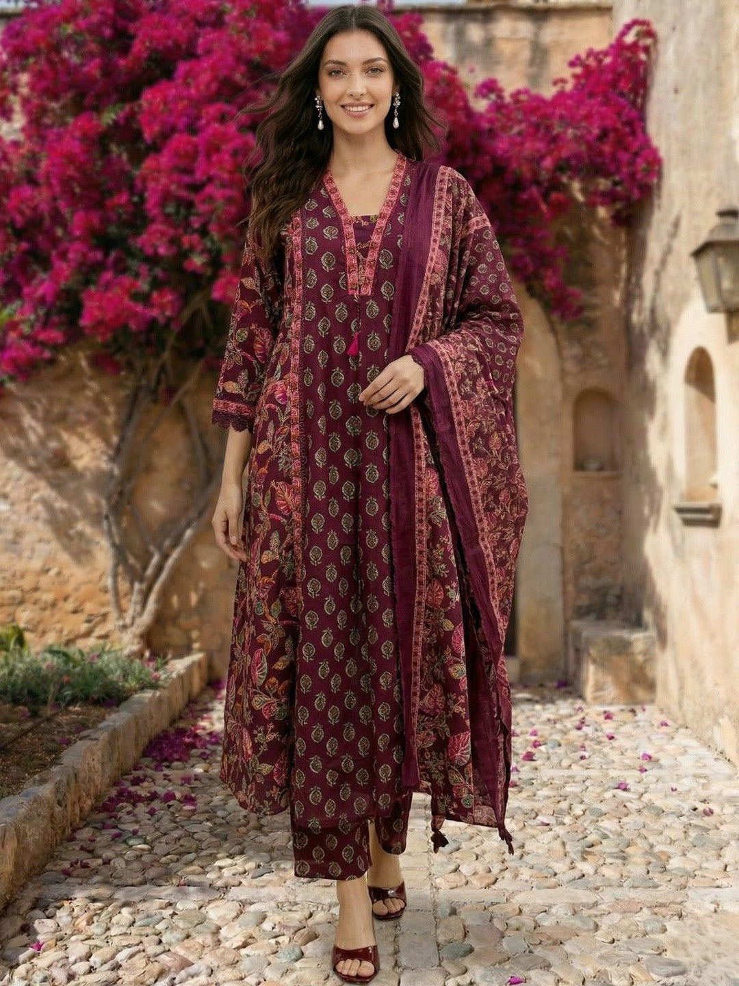 Printed V Neck Kurta Sets