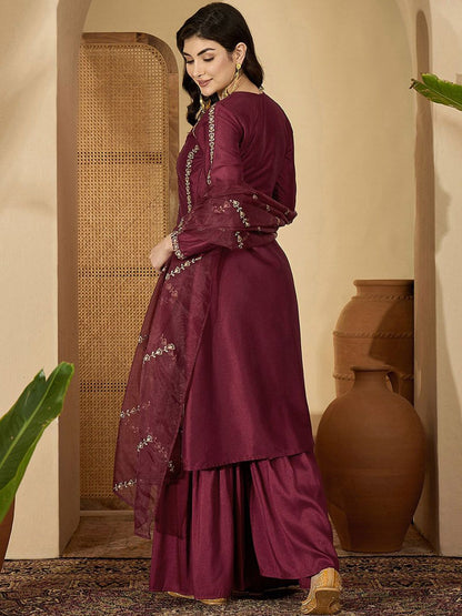 Dhiyona SN Women Ethnic Motifs Embroidered Zari Kurta With Sharara & Dupatta