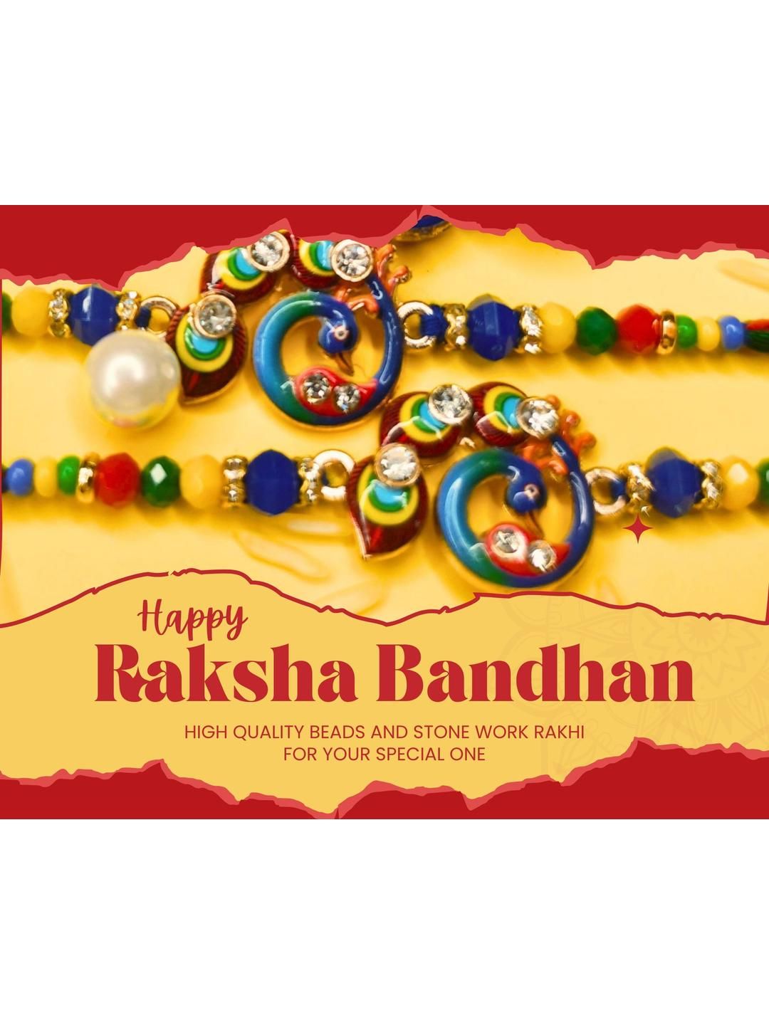 Dhiyona Set Of 3 Beaded Cotton Thread with AD Stones & Meenakari Designer Rakhi for Brother