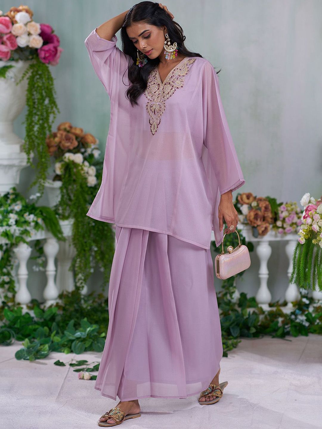 Dhiyona CH Women Embroidered A-line Kurta with Blouse and Skirt