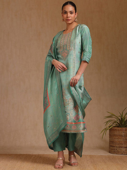 Dhiyona SO Women's Women Ethnic Motifs Embroidered Regular Beads and Stones Kurta with Trousers & With Dupatta