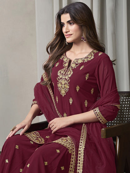 Dhiyona IN Women Floral Zari and Sequinned Embroidered Kurta Set with Dupatta