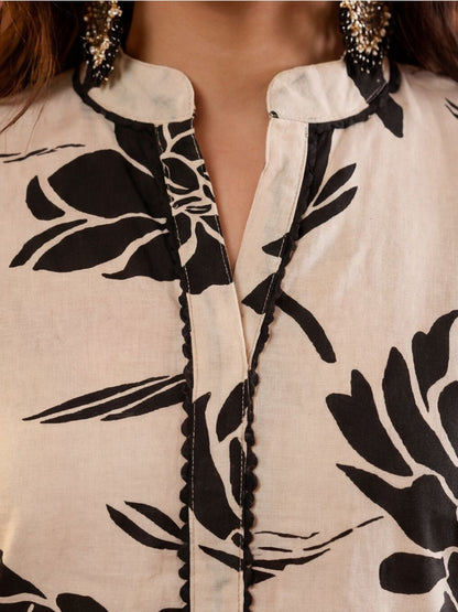 Printed Pure Cotton Mandarin Collar Kurta & Trousers