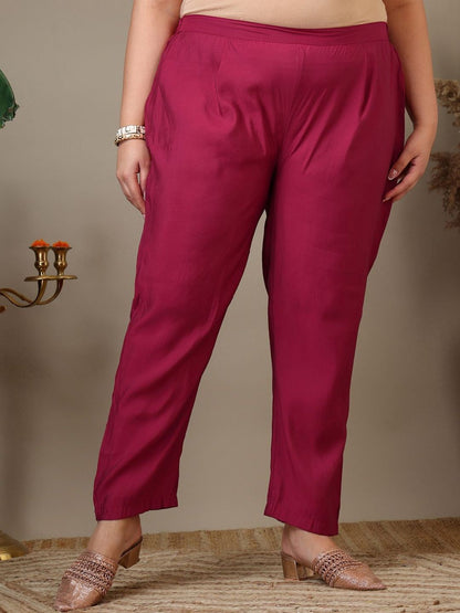 Dhiyona IN Women Plus Size Floral Embroidered A-Line Kurta with Trousers & Dupatta